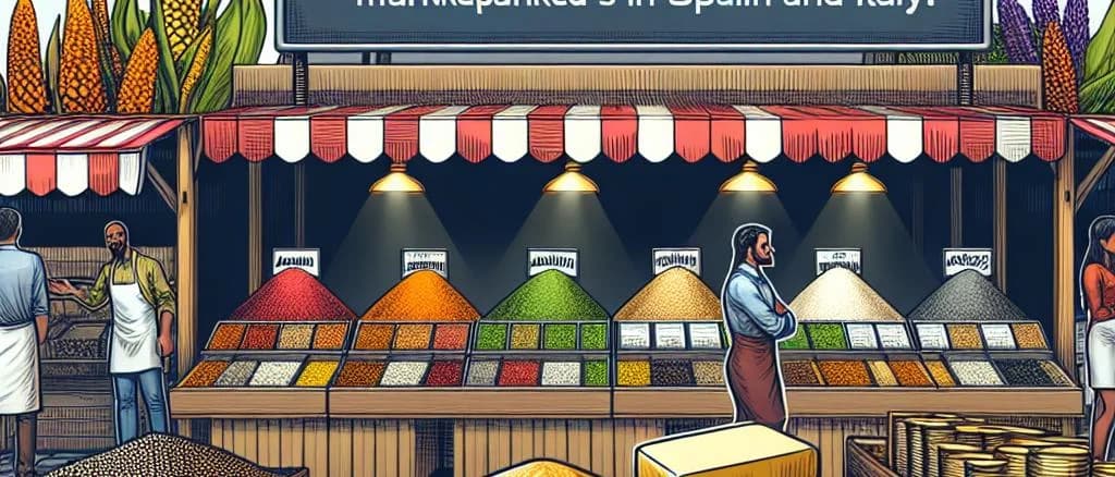 Amaranth grains with diverse packaging on a wooden background