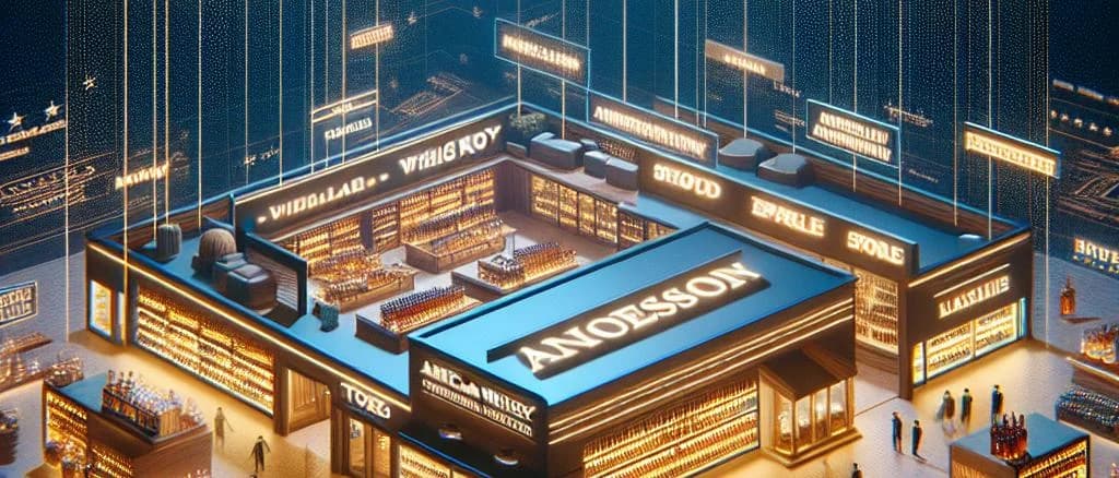 Variations of American Whiskey bottles with diverse packaging.