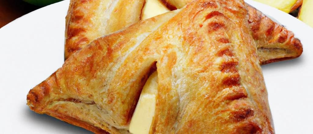 Assorted apple turnovers with various fillings and packaging on a rustic wooden table