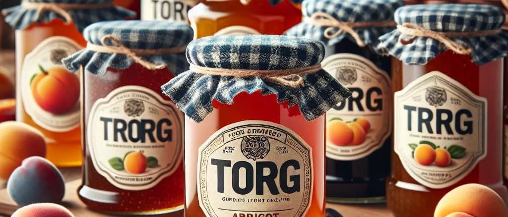 Assorted apricot jam jars with various labels and packaging