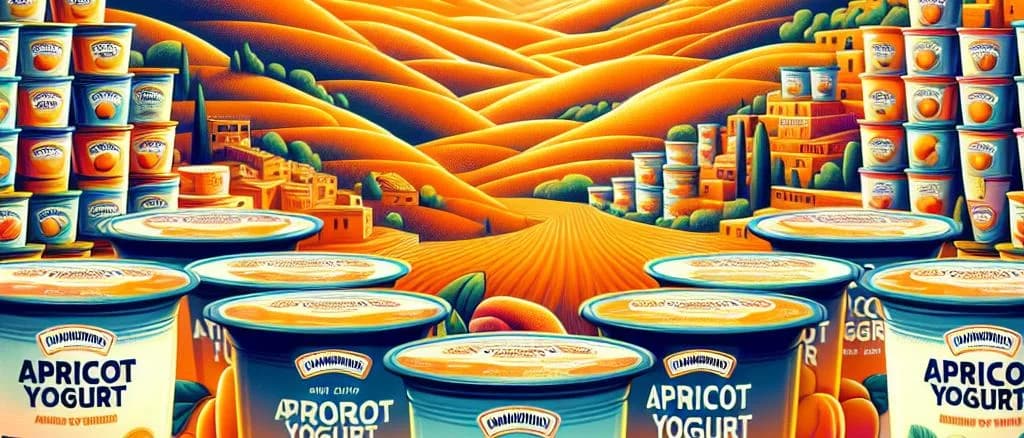 Assorted apricot yogurt containers with vibrant packaging