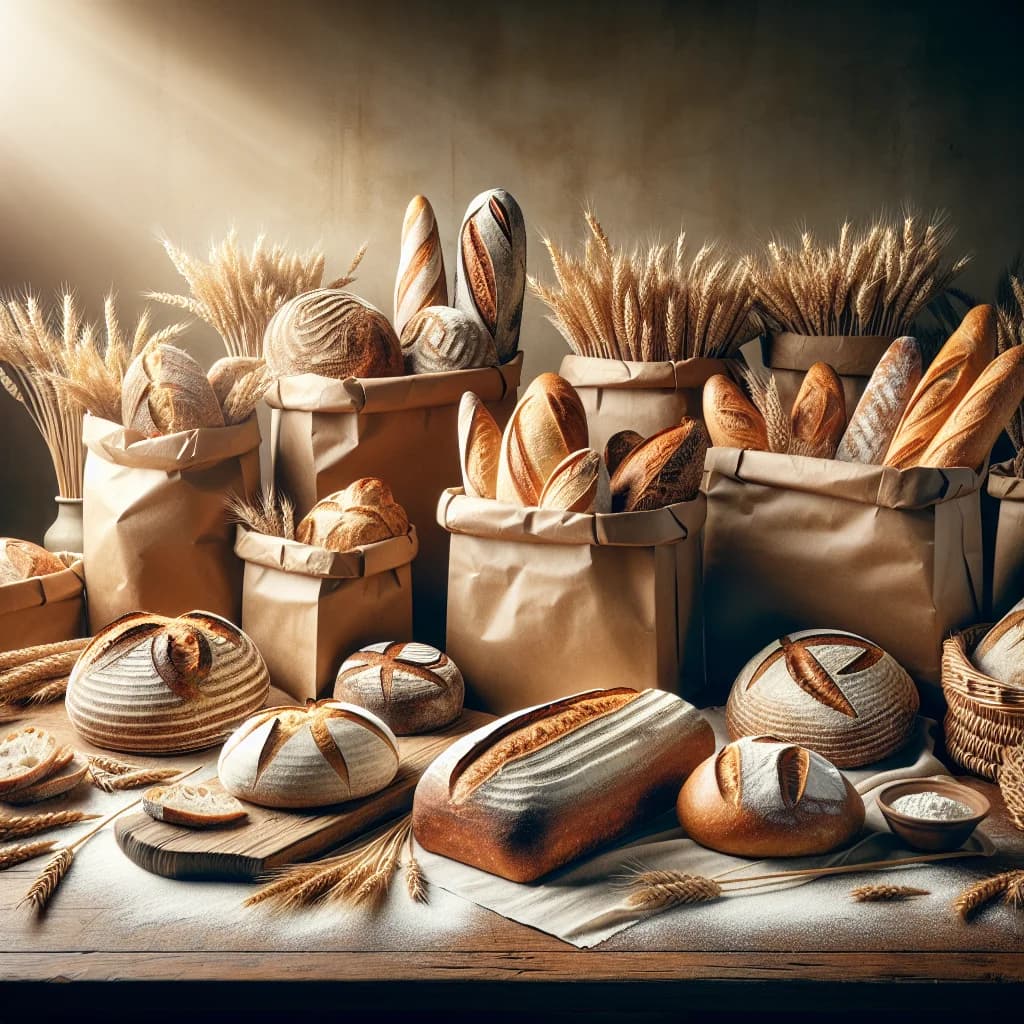artisan bread assortment shown in rustic packaging for wholesale and bulk orders