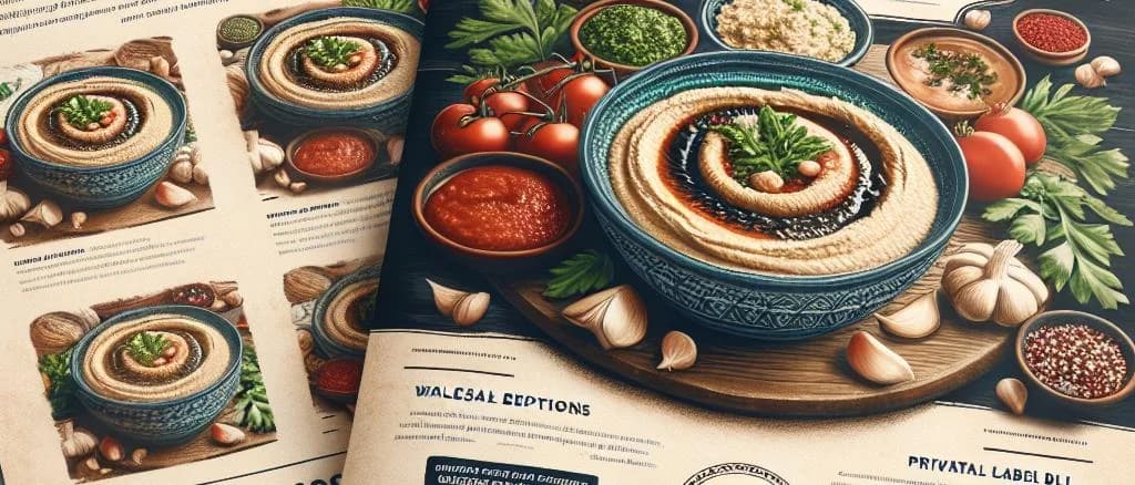 Baba Ghanoush in various packaging with rustic textures and background