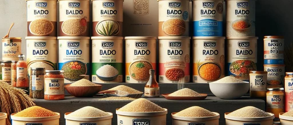 baldo rice varieties on rustic wooden background