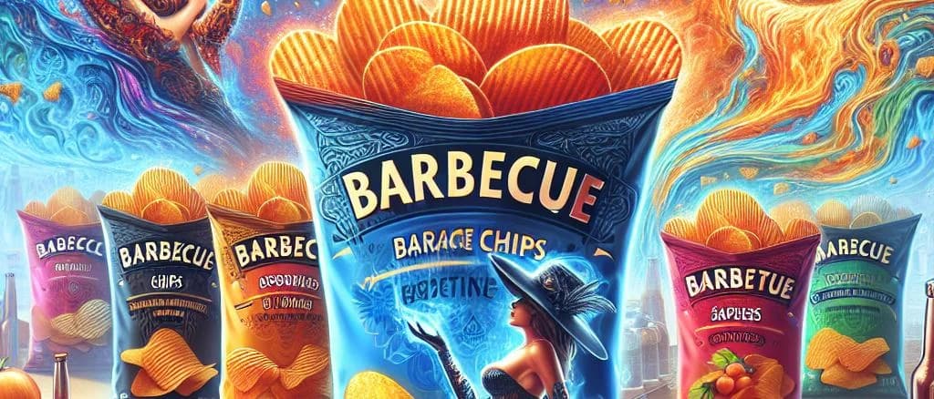 barbecue crisps variety packaging on rustic wooden table