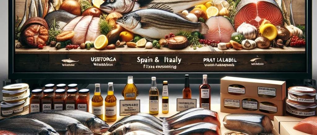 assorted bass fish products in various packaging on wooden table