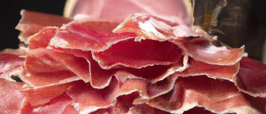 Various Bayonne Ham products with traditional packaging on a rustic wooden background