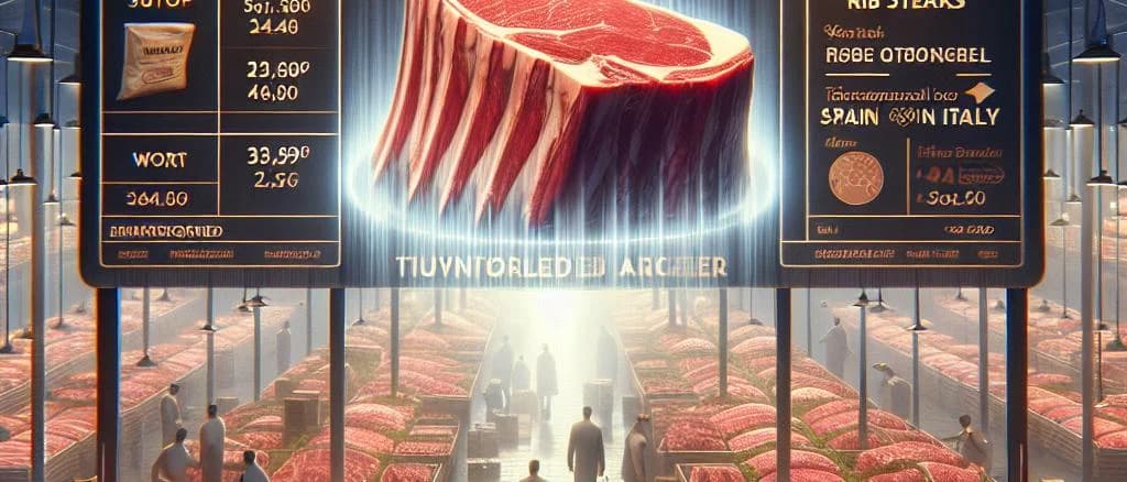 beef rib steak variations on rustic wooden board