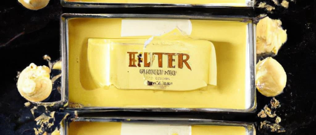 Various types of Belgian butters in unique packaging on a wooden table