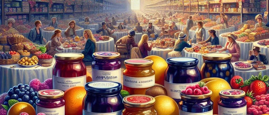 assortment of berry jams in various packaging