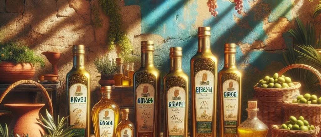 Assorted Biraghi dairy products on a rustic wooden table, showcasing various packaging styles