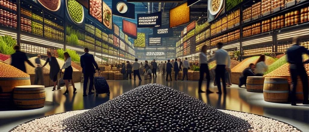 black-eyed peas in various packaging formats, featuring dried and canned options, on a clean background