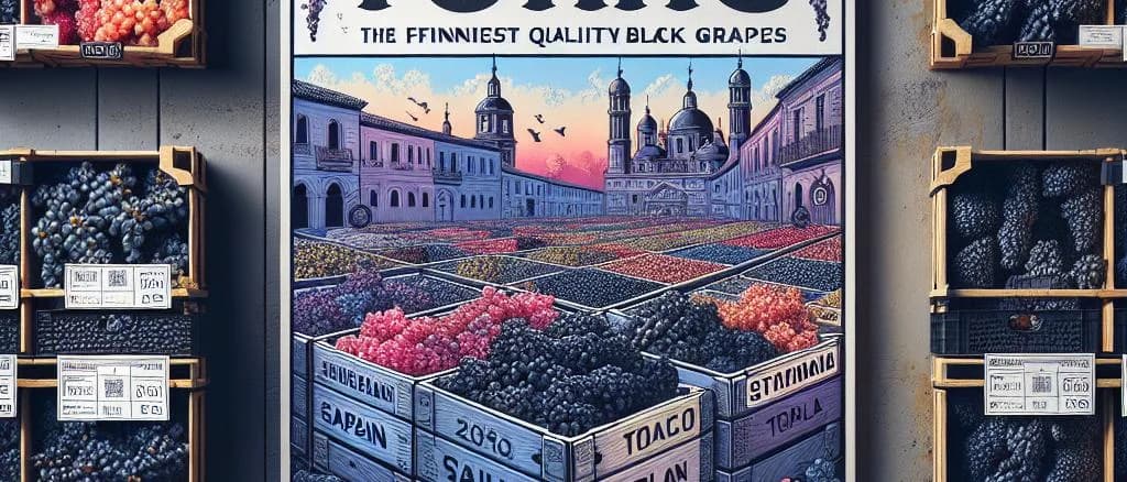 Variety of black grapes on a rustic wooden background