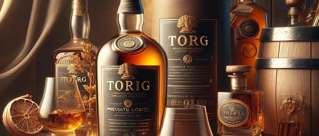 Various bottles of blended whisky with customized labels on a wooden background