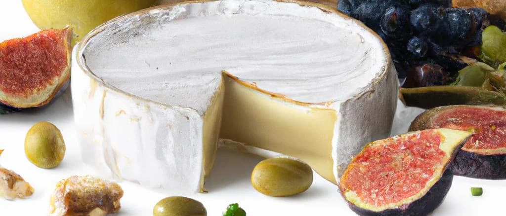 Brie De Melun cheese varieties on wooden platter with rustic background