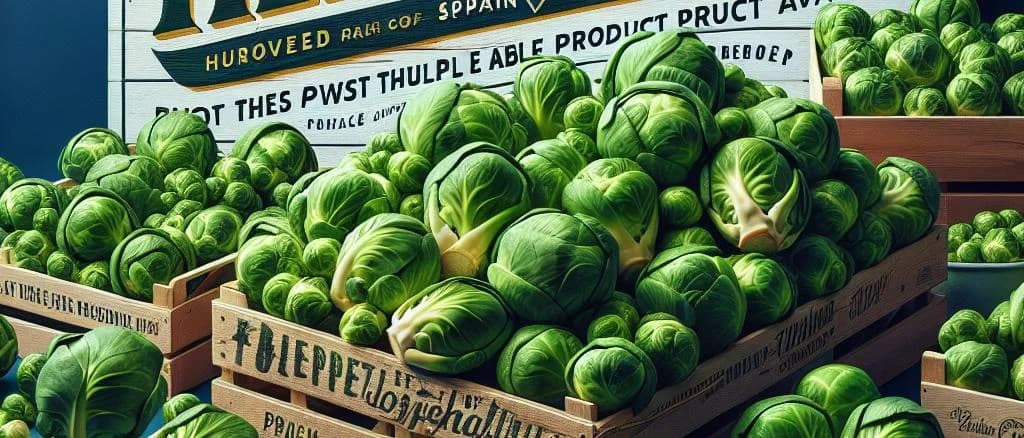Fresh Brussels sprouts with packaging variations on a wooden background