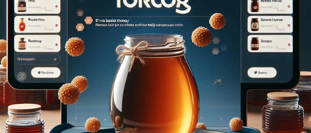 Varieties of buckwheat honey jars on wooden table