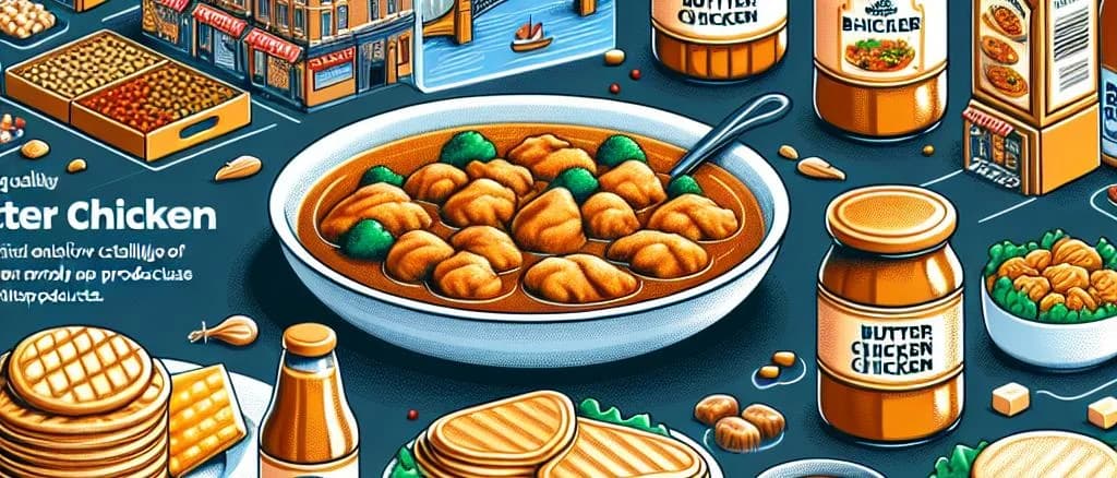 butter chicken variations with packaging on different backgrounds