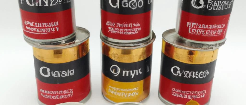 Canned cheeses in various packaging forms on a wooden table