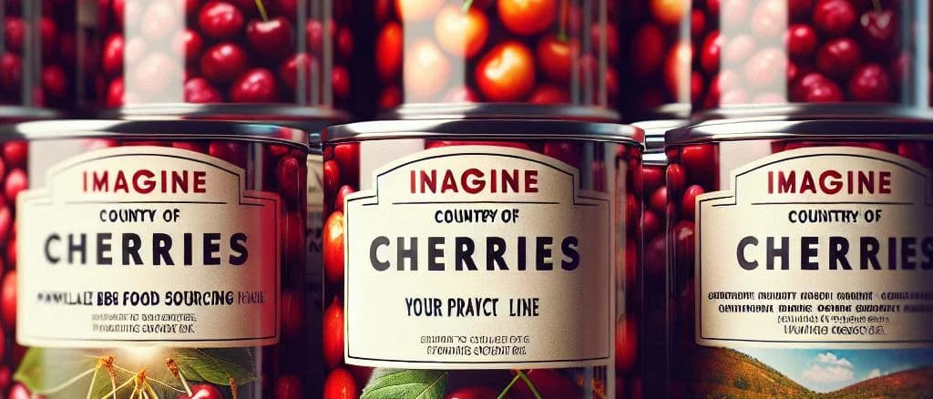 Canned cherries in varied packaging on a rustic wooden background