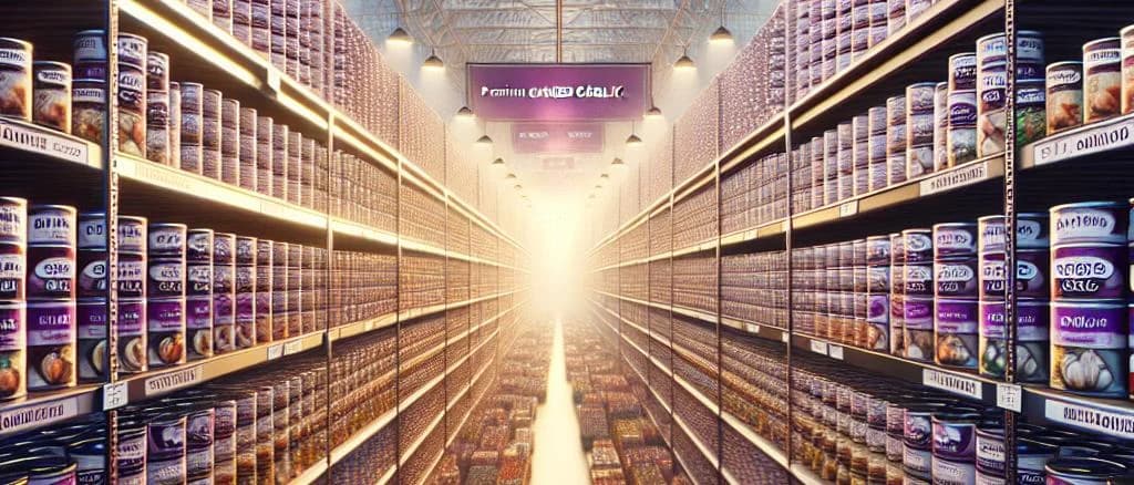 Assorted canned garlic products with various packaging