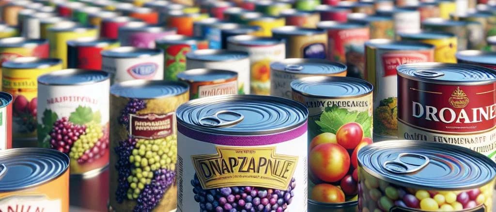 canned grapes products on a rustic wooden background with multiple variations showcasing packaging types