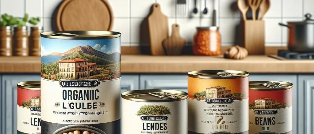 assorted canned legumes with various packaging styles