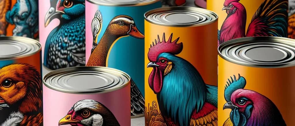 Various canned poultry products in different packaging on a kitchen counter