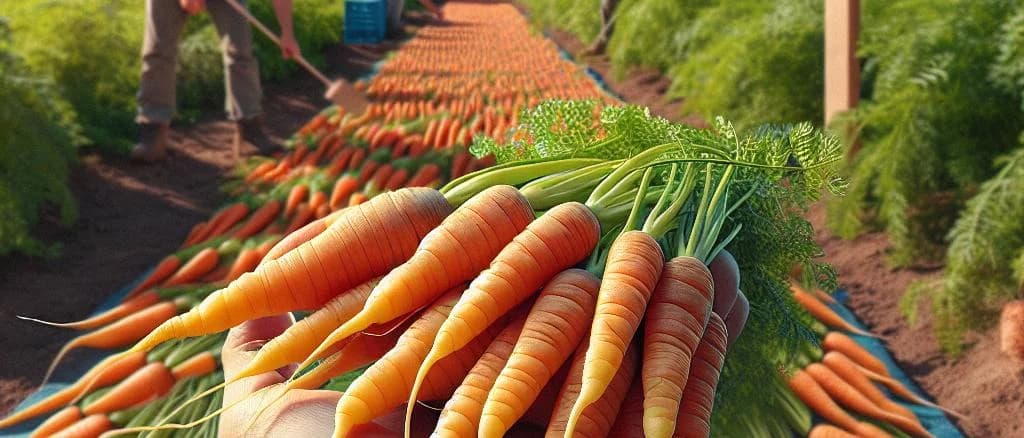 Various carrot varieties on a rustic wooden background with packaging options