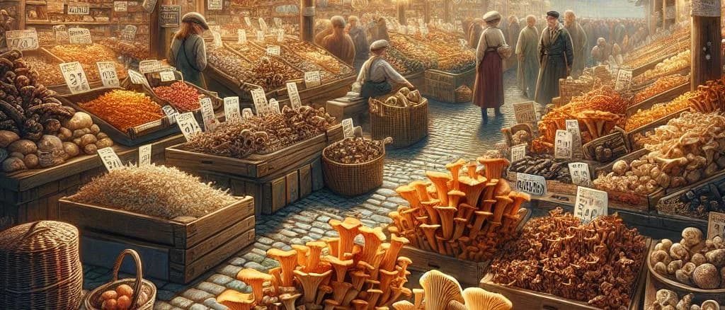 assorted chanterelle mushrooms on a rustic wooden surface