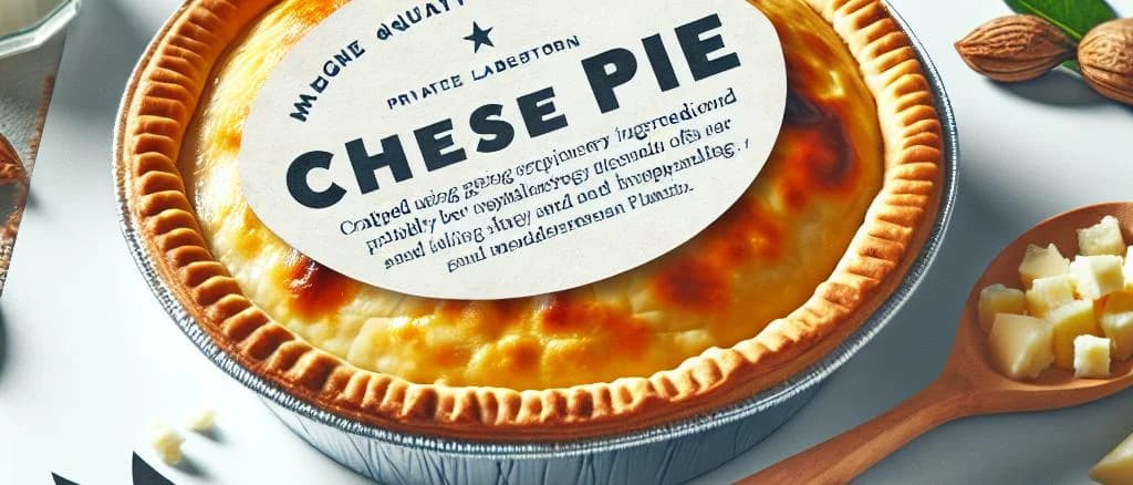 Variety of cheese pies on rustic wooden table, with diverse packaging options including eco-friendly boxes and tins.