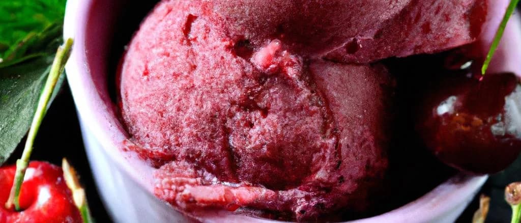Various cherry sorbets displayed in elegant packaging on a cool, refreshing background.