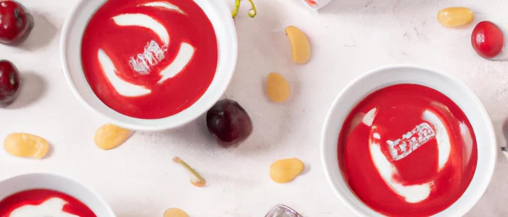 Assorted cherry yogurt cups with varied packaging designs on a wooden table