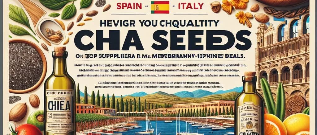 assorted chia seed packaging against a natural backdrop