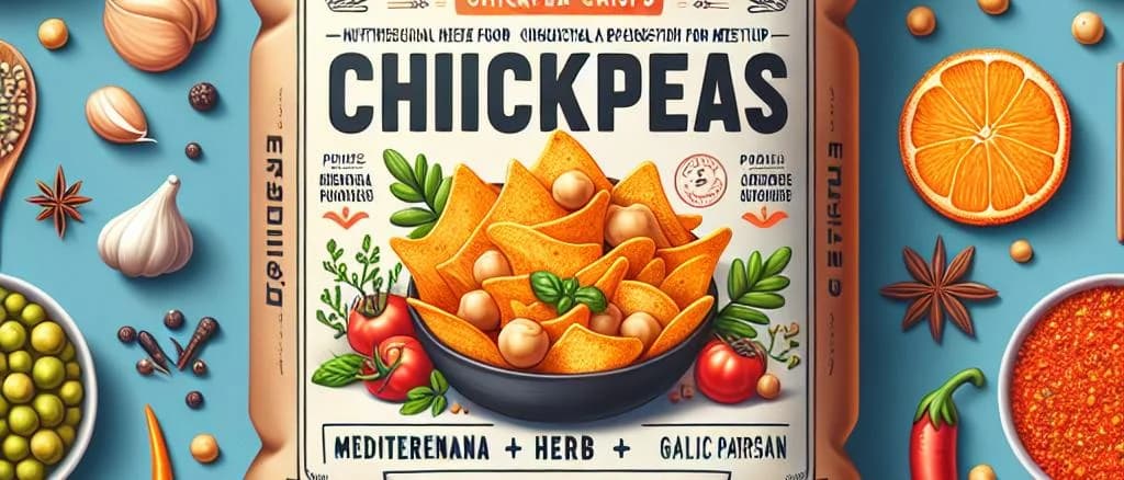 chickpea crisps assortment with various packaging on wooden background