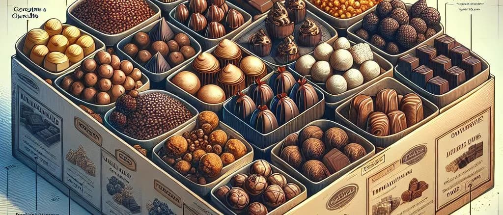 Assorted chocolate snacks with varying packaging