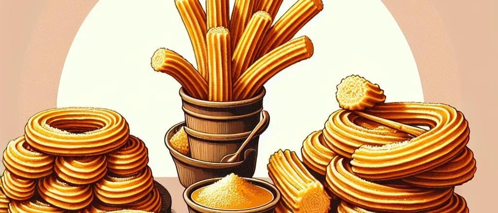 Assortment of churros variations with different packaging and backgrounds