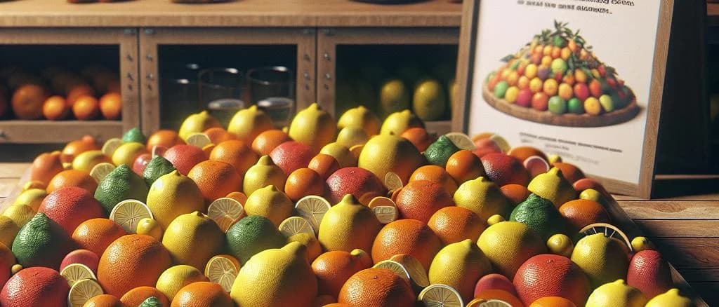 fresh citrus fruits with multiple packaging options on a rustic background