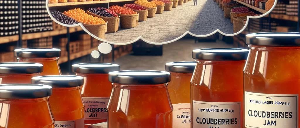 Assortment of Cloudberries jams with varied packaging