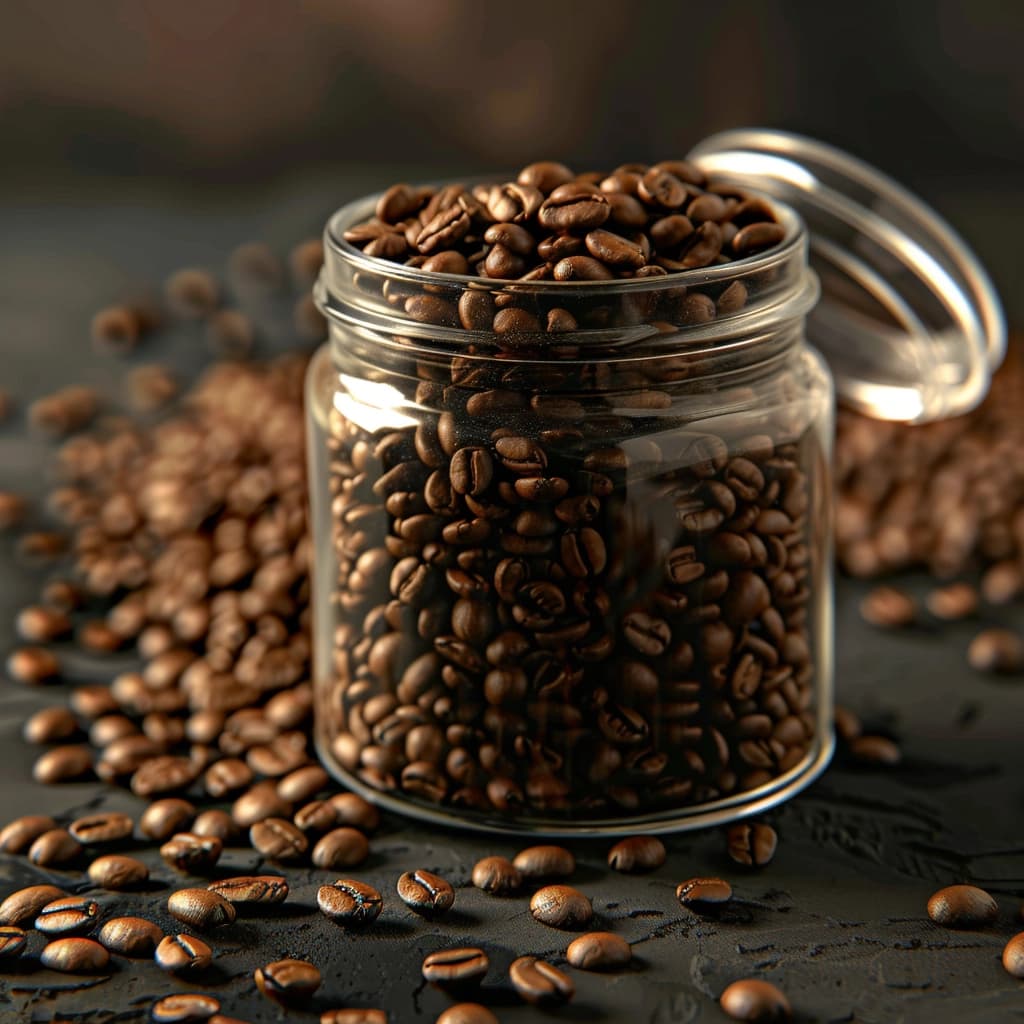 assorted coffee beans displayed in various packaging options on rustic wooden background
