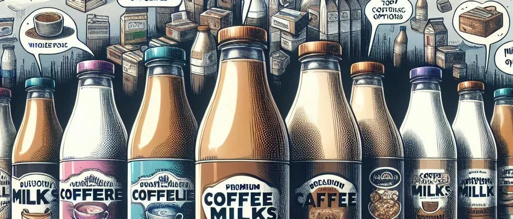 Assortment of coffee milk variations in eco-friendly packaging
