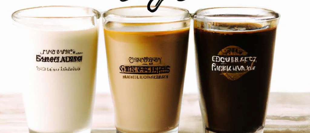 Varying coffee soy milk products with different packaging on a wooden table.