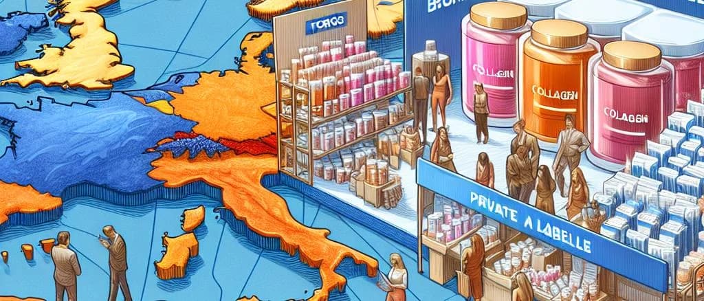 Assorted collagen supplements in various packaging types on a minimalist background