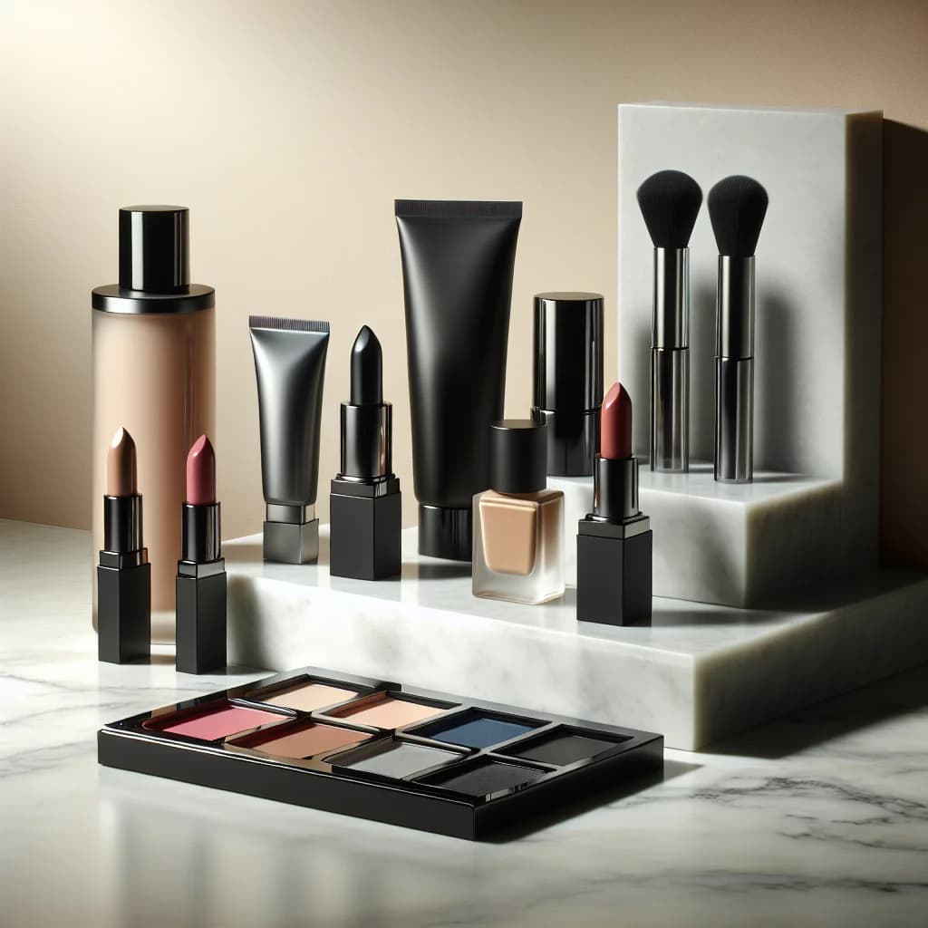 luxury colour cosmetics packaging in various styles on a modern display