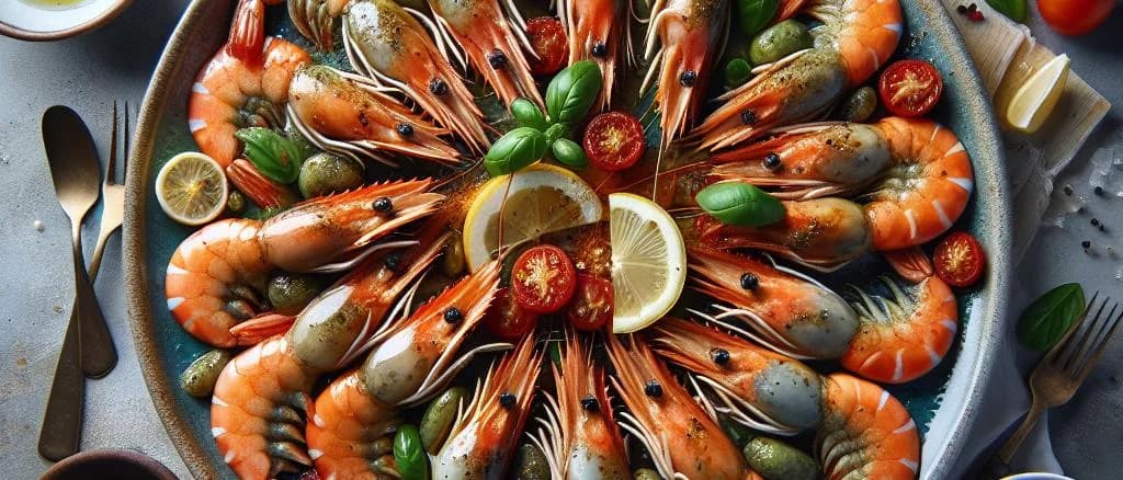 Assortment of cooked shrimps in various packaging options