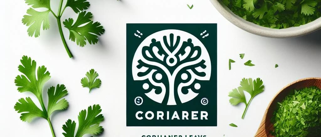 Fresh coriander leaves with various packaging options on a wooden surface.