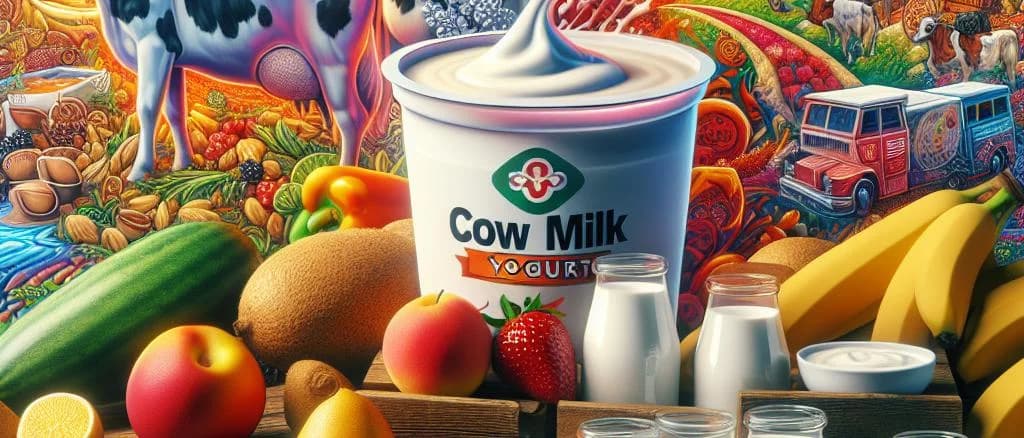 Cow Milk Yogurt variations with different packaging options on a clean background