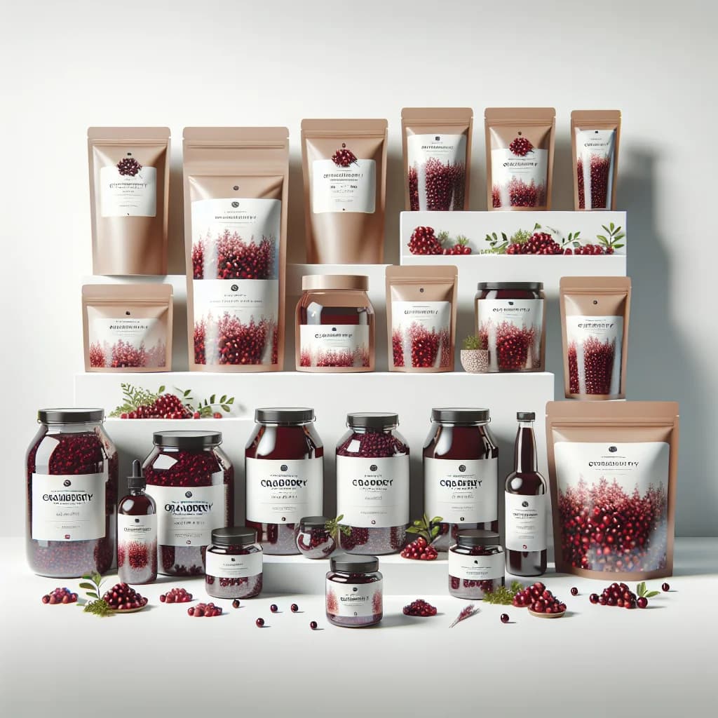 cranberry extract powder packaging on clean background