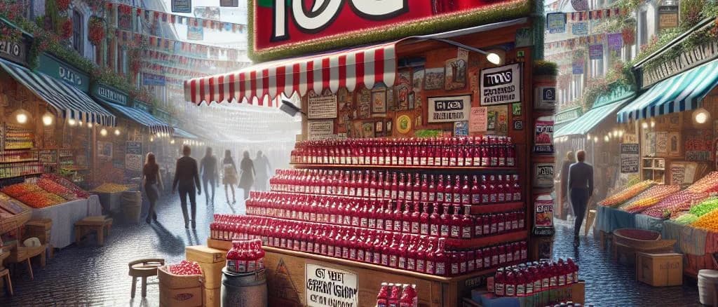 Various types of cranberry juice bottles and cartons on a wooden background.