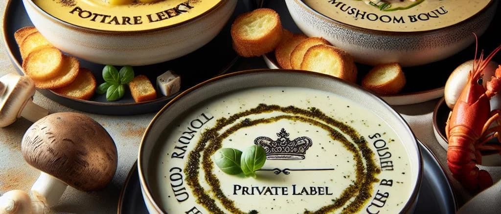 assorted cream soup variations with packaging and background